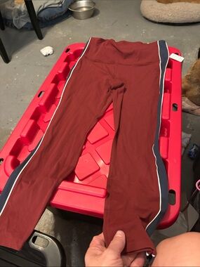 all in motion Burgundy Leggings with Navy and White Side Stripes